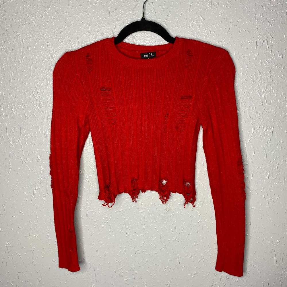 Ripped Red Cropped Sweater